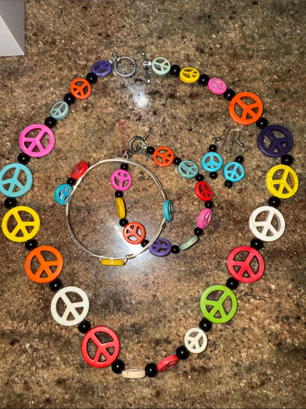 Peace Sign Necklace, Bracelet & Earring Set